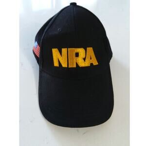 NRA baseball cap black /gold american flag adjustable sticky strap 100% cotton